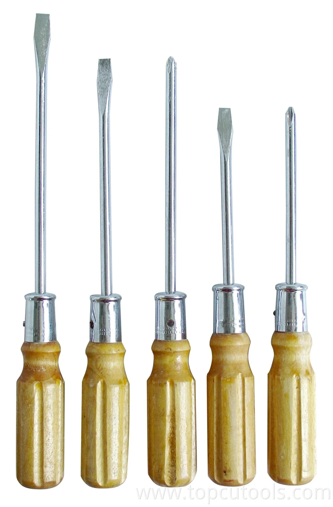 5PCS Chrome Plated Wooden Handle Screwdrivers